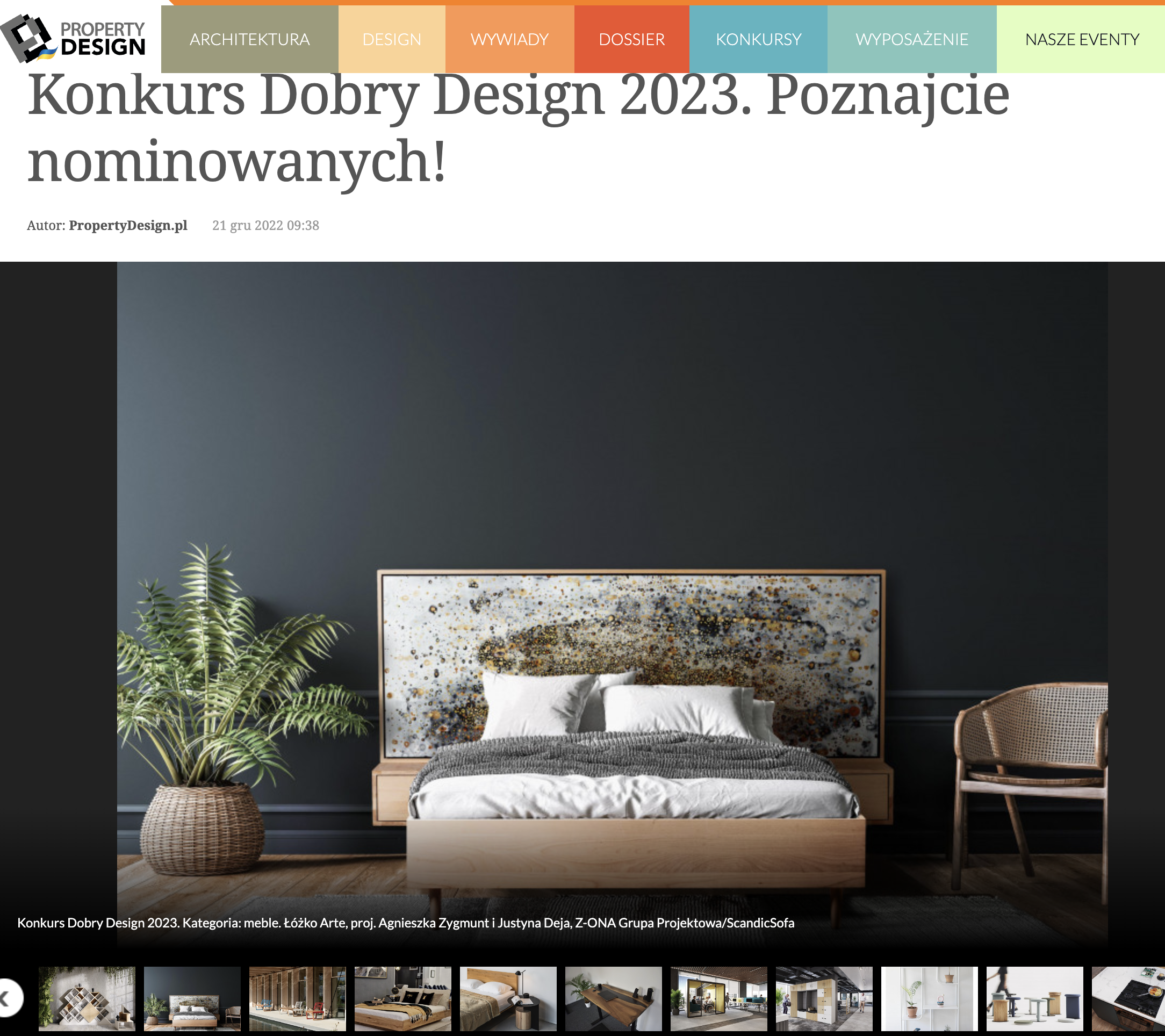 Łóżko ARTE zaprojektowane przez Z-ONA nominowane do TOP 5 w konkursie Dobry Design 2023